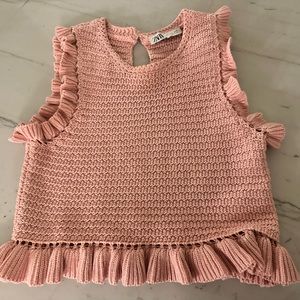 Zara light pink knit top with ruffles. Size S. Great condition.
